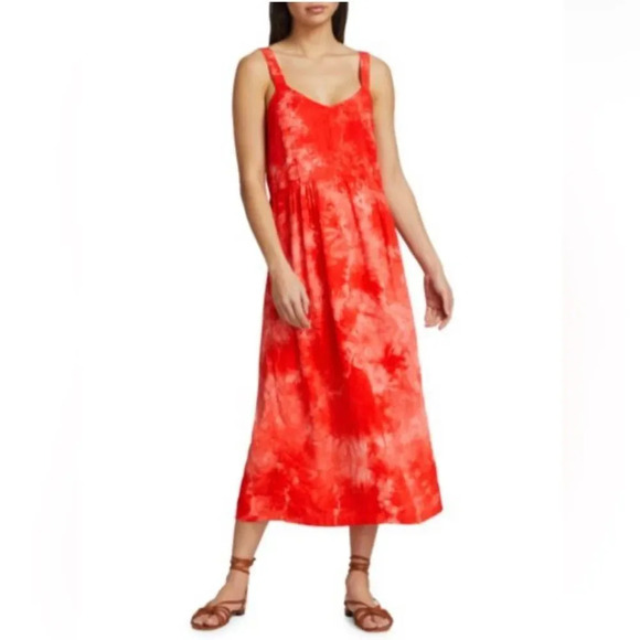 RAQUEL ALLEGRA Orange Tie-Dye V-Neck Midi Dress size 2 (Medium) - Picture 2 of 13